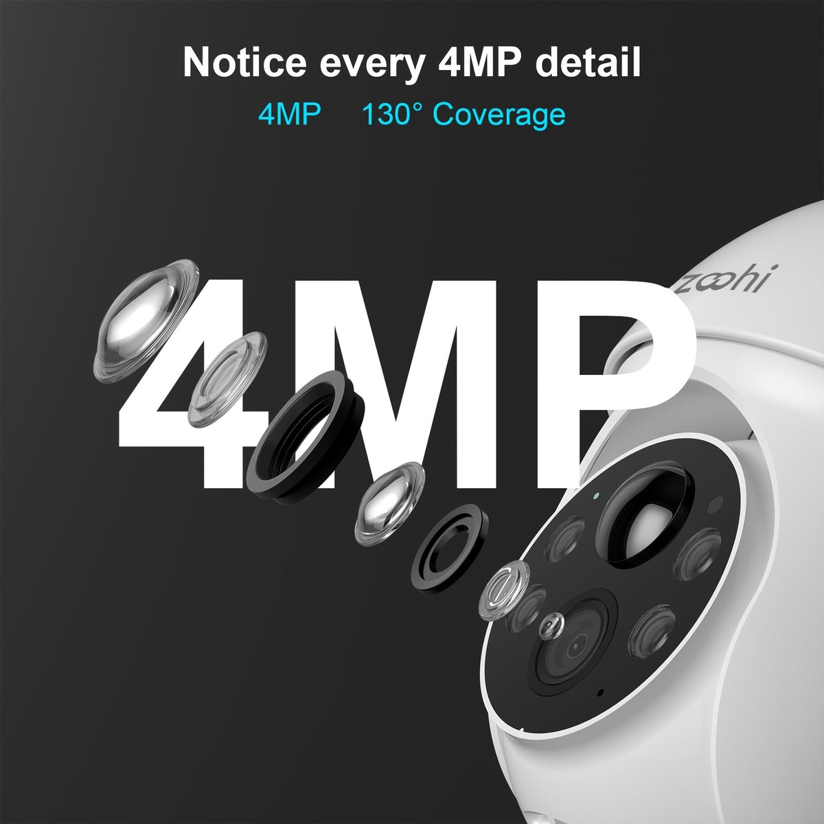4MP Solar WiFi Security Camera with 355-Degree Pan and 90-Degree Tilt, Outdoor Battery Camera with Color Night Vision, Motion Detection and Two-Way Audio