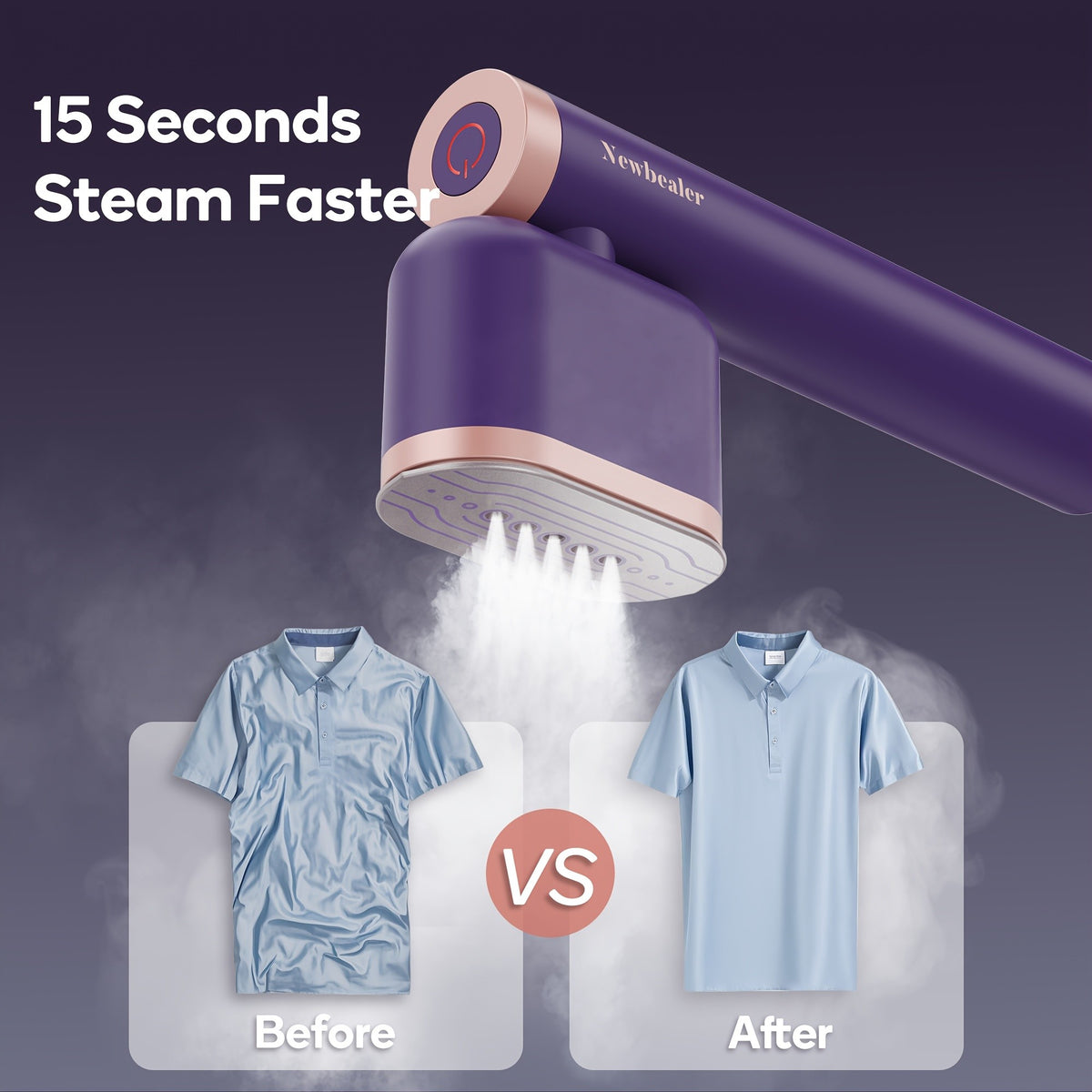 Two-Setting Garment Steamer, 1200W Handheld Clothes Steamer with Listed 15-Second Heat-Up in Royal Purple, Snow White or Mint Green for Home and Travel Fabric Care