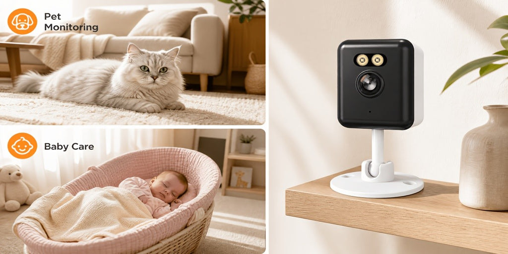 Indoor Security Camera Four-Pack with Listed 6MP Imaging, 2.4GHz WiFi, Two-Way Audio and Color Night Vision, Plus Four 78.74-Inch USB Cables for Home Monitoring