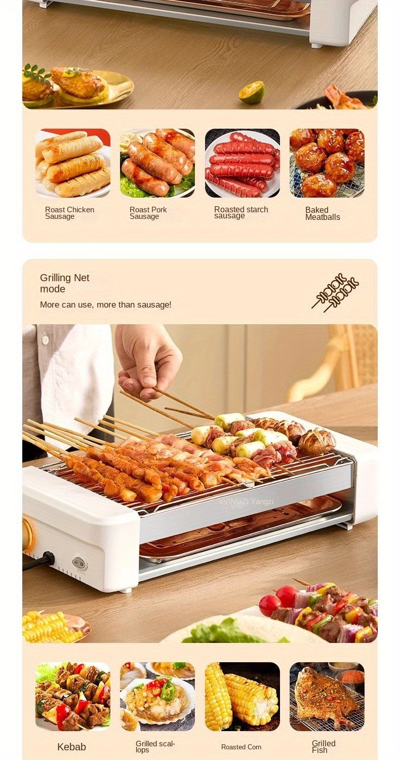 Countertop Sausage Grill with Adjustable Temperature, Nonstick Pan and Detachable Panel, Listed 4-in-1 Cooking Design with White or Black Gift Bag Option Labels