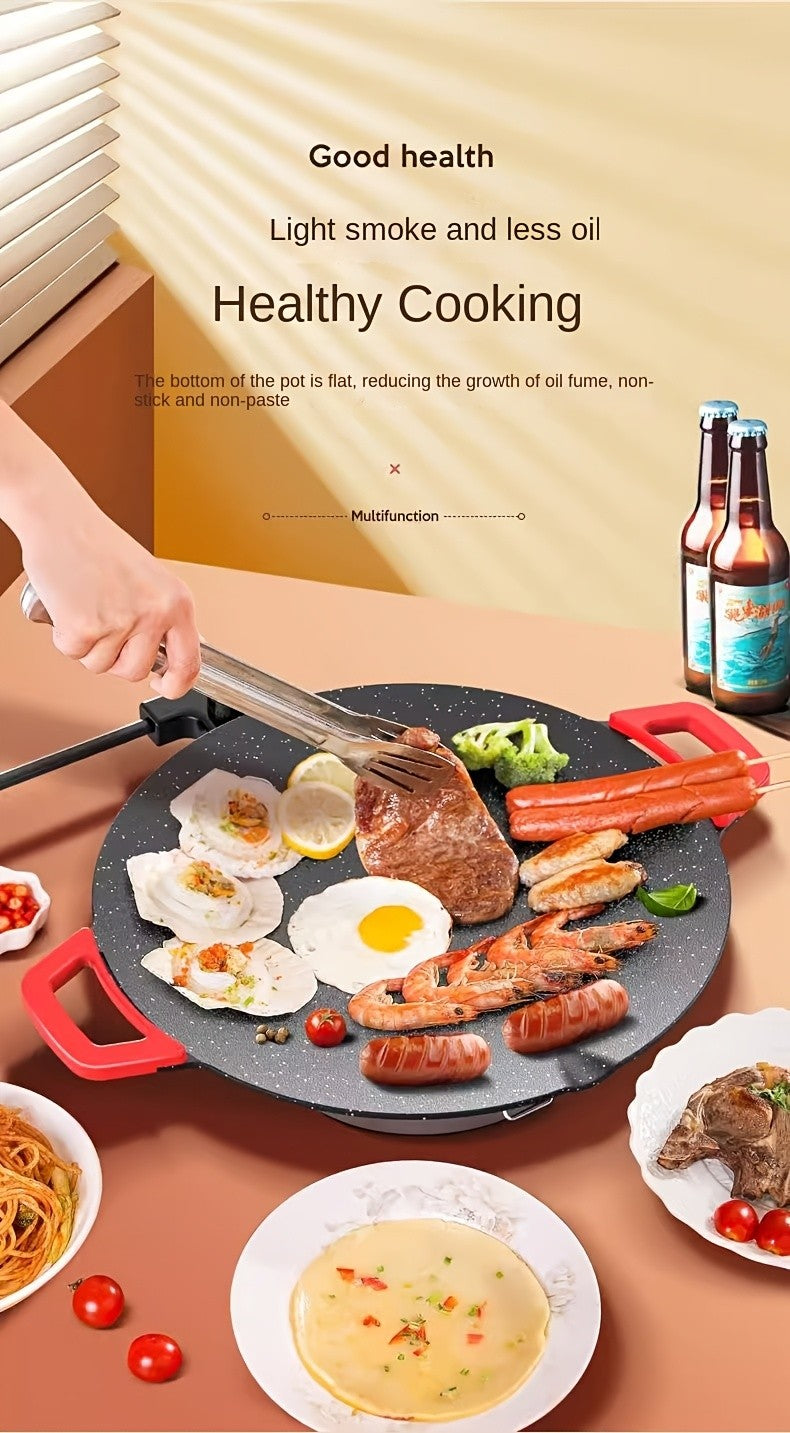Electric Baking Pan by Aoran with Red Handle, Five Adjustable Heat Settings and Nonstick Surface, 18.11 or 19.55 Inch Total Length for Indoor Cooking