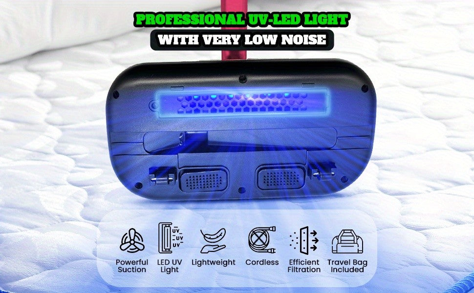 Purple Cordless Mattress Vacuum Cleaner with Handheld Design and Listed HEPA, Heating and Ultrasonic Features for Compatible Beds, Sofas, Upholstery and Carpet Cleanup