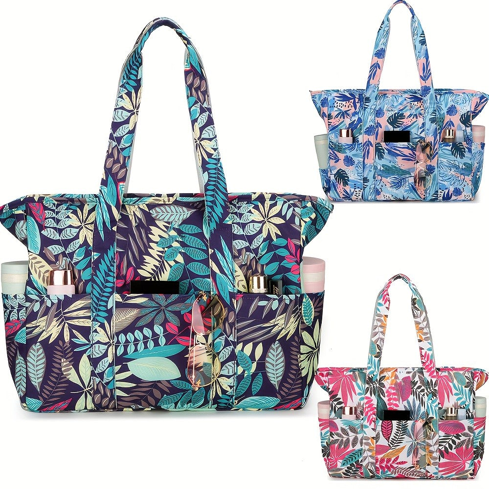 Beach Tote Bag for Women with Wet and Dry Pocket, Pool Swim Carry Bag for Summer Vacations and Travel in Blue Leaf, Red Leaf or Black