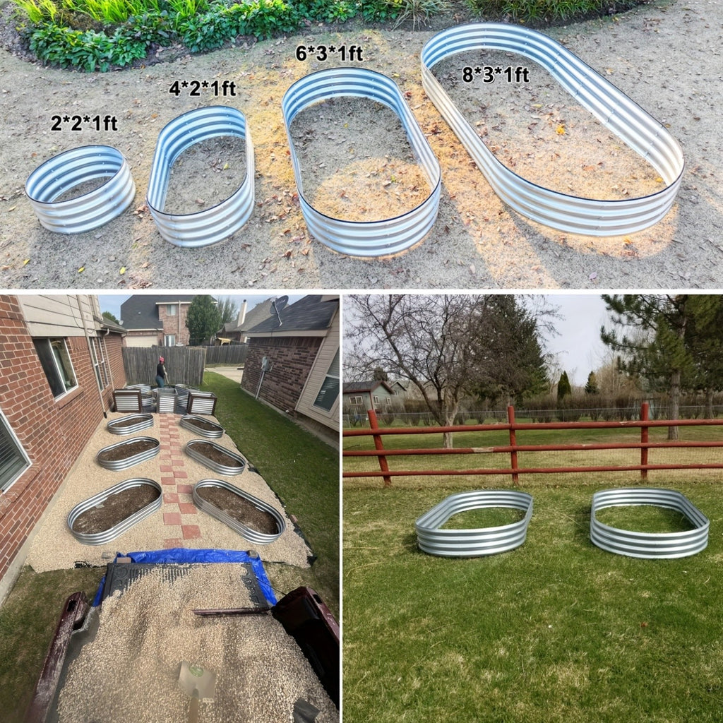 Oval Raised Garden Beds Two-Pack, Galvanized Metal Outdoor Vegetable Planters with 2x2x1, 4x2x1, 6x3x1 or 8x3x1 ft Size Options for Backyard Gardening