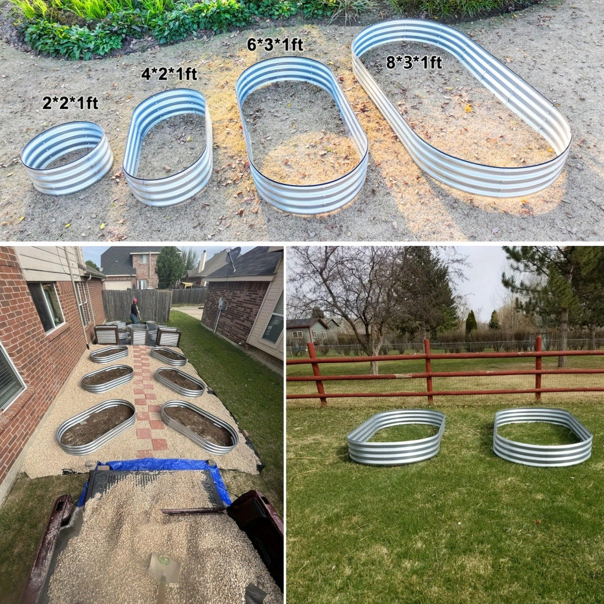 Oval Raised Garden Beds Two-Pack, Galvanized Metal Outdoor Vegetable Planters with 2x2x1, 4x2x1, 6x3x1 or 8x3x1 ft Size Options for Backyard Gardening