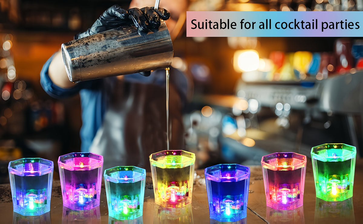 LED Light-Up Party Wine Glasses with Color-Changing Mode Wording, Small Cup Sets in 12 or 15-Piece Options for Birthdays, Weddings and Holiday Celebrations