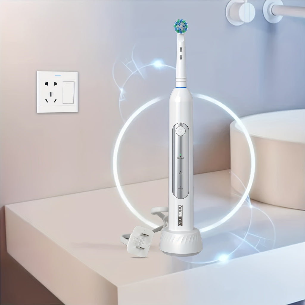 Rotating Electric Toothbrush with 8 Replacement Heads, Wireless Induction Charging, 3 Cleaning Modes, IPX7 Waterproof, Round-Head Oscillating Brush for Oral Care, Gift for Family & Parents