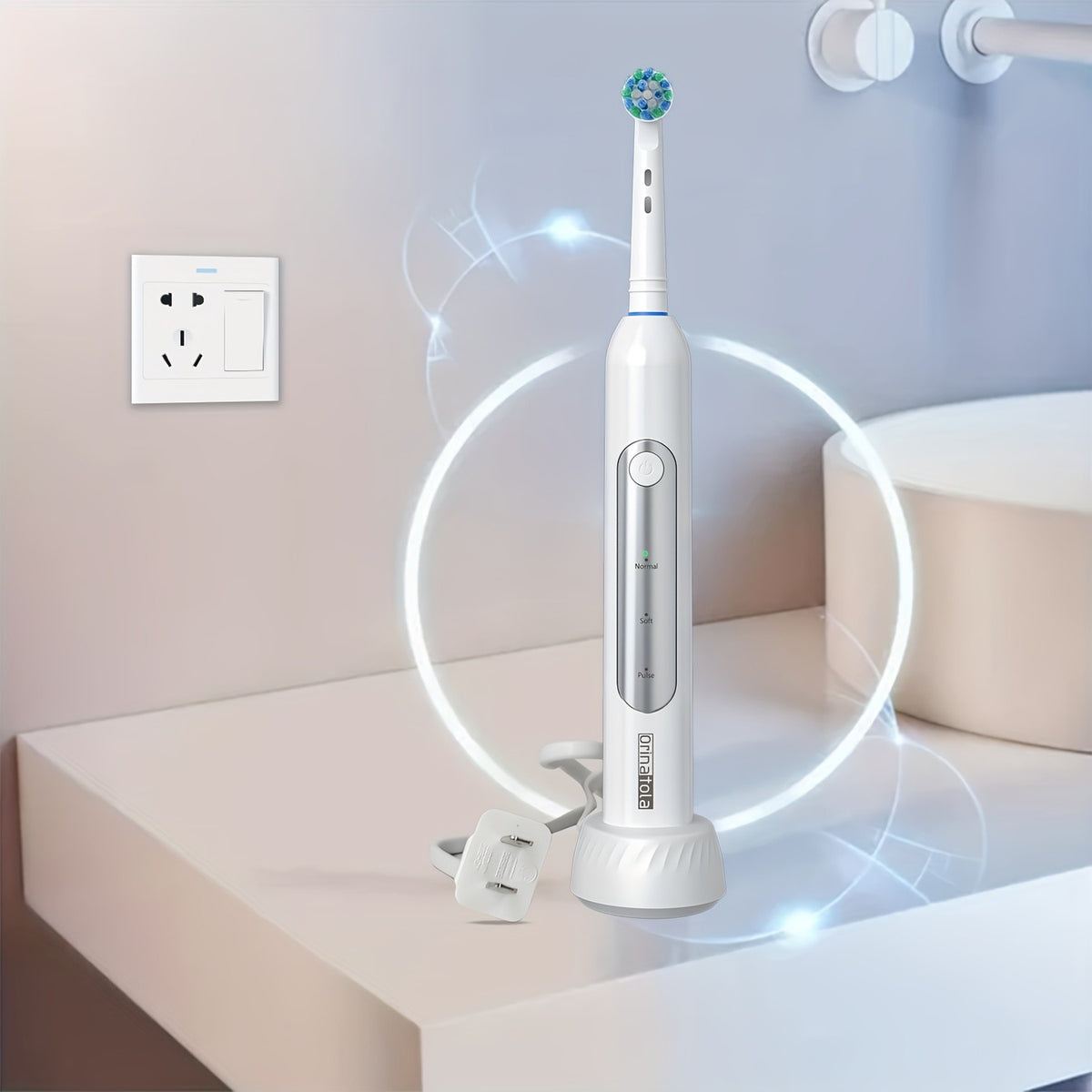 Rotating Electric Toothbrush with 8 Replacement Heads, Wireless Induction Charging, 3 Cleaning Modes, IPX7 Waterproof, Round-Head Oscillating Brush for Oral Care, Gift for Family & Parents