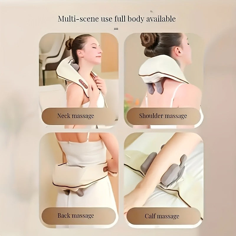 8D Kneading Neck and Shoulder Massager with Wireless Electric Massage Pillow Design, Black or Beige Color Options for Adult Home Relaxation