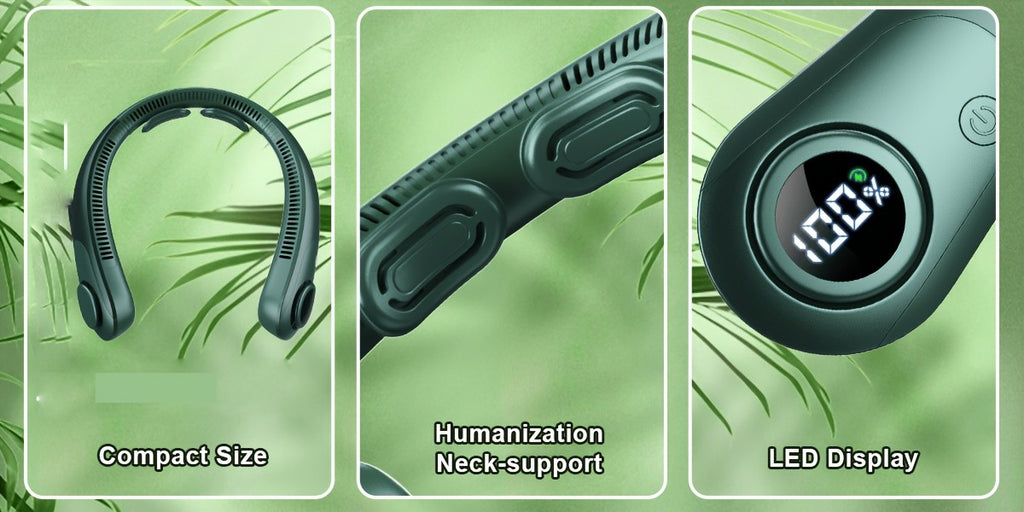 Five-Speed Wearable Neck Fan FZX02, Hands-Free Personal Airflow for Indoor and Outdoor Use in Gray, Dark Blue, Blue, Green or Black for Daily Leisure