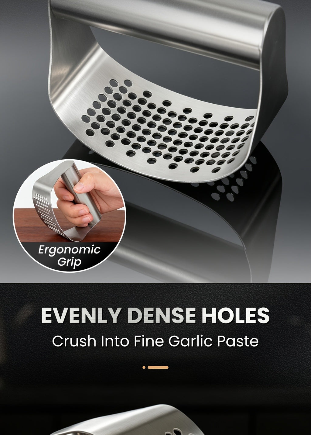 304 Stainless Steel Garlic Press, Washable Garlic Crusher and Food Preparation Tool with 1, 2 or 3-Piece Option Labels for Home and Restaurant Kitchens
