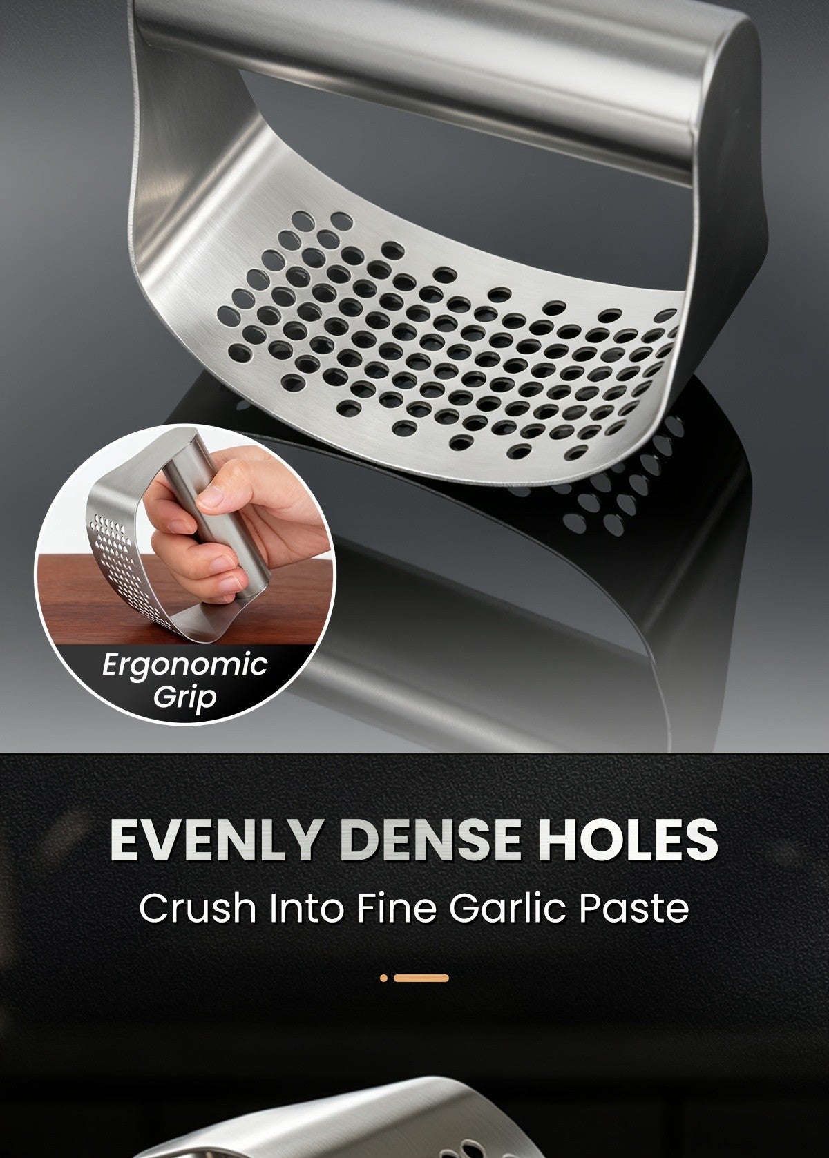 304 Stainless Steel Garlic Press, Washable Garlic Crusher and Food Preparation Tool with 1, 2 or 3-Piece Option Labels for Home and Restaurant Kitchens