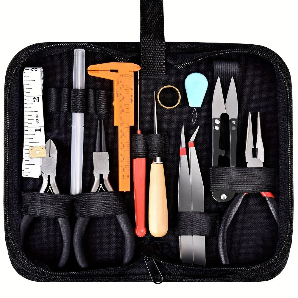 Jewelry Making and Repair Tool Set with Listed Portable Handbag Design, Tool-Only or Metal Accessory Option for DIY Necklace, Bracelet and Earring Projects