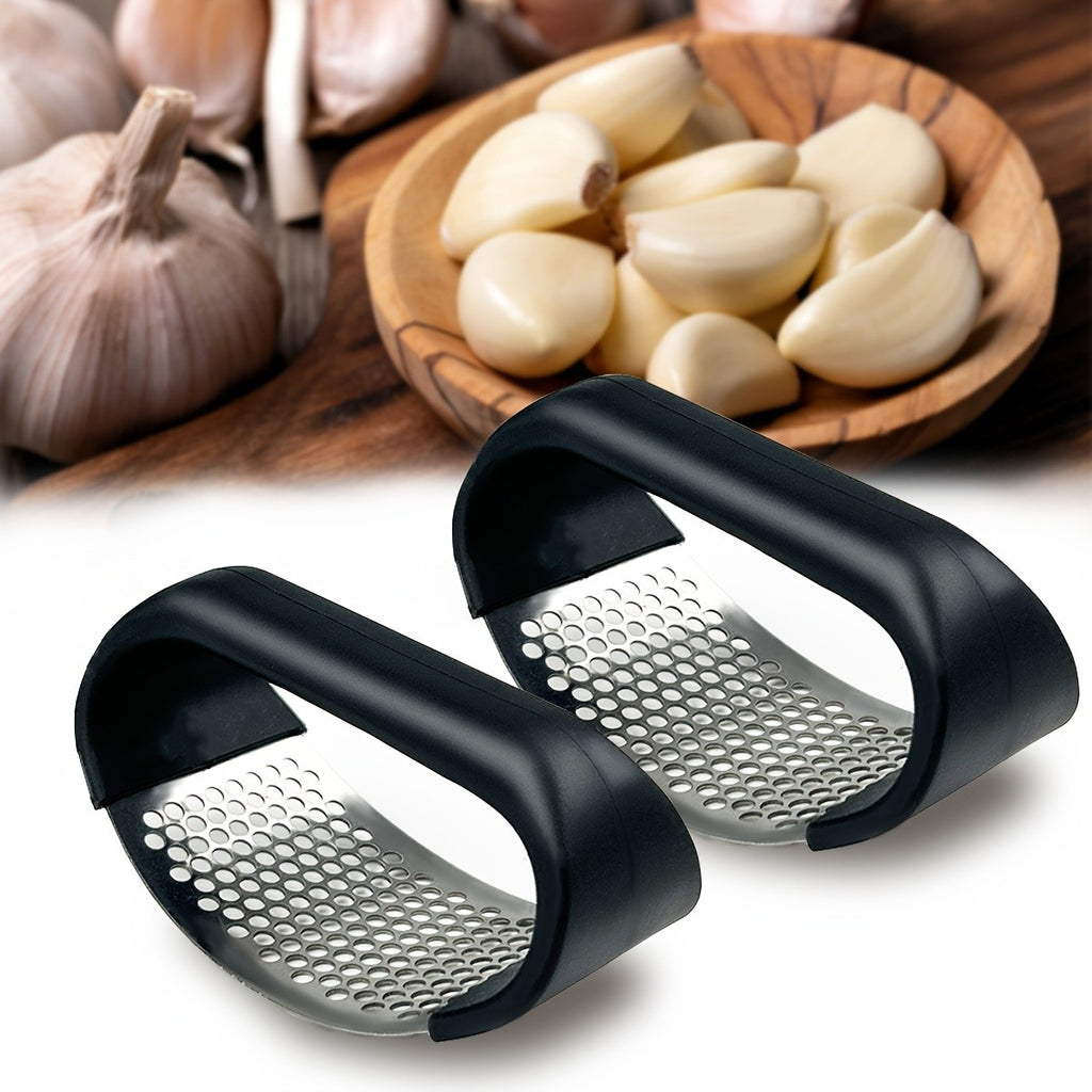304 Stainless Steel Garlic Press, Washable Garlic Crusher and Food Preparation Tool with 1, 2 or 3-Piece Option Labels for Home and Restaurant Kitchens