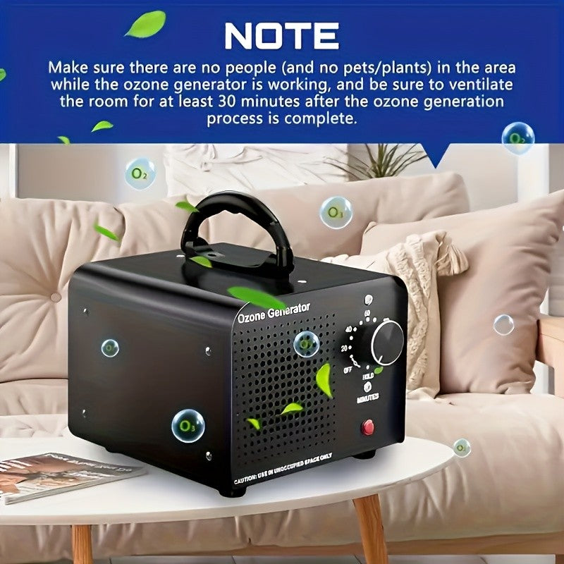 Timer-Controlled Ozone Generator with Listed 36000mg/h Output, Humidity Display, Removable Mesh and Carry Handle, Single Unit with Exposure Safety Warnings