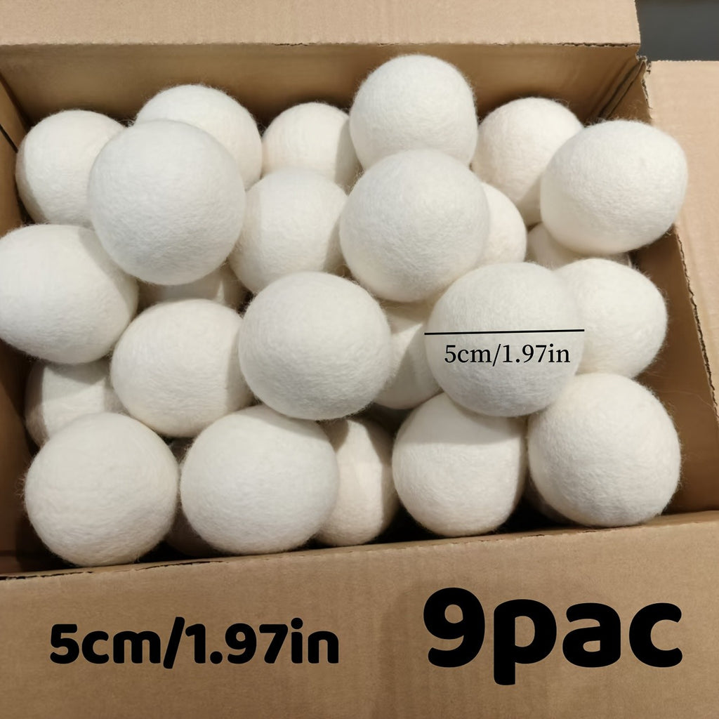 Wool Dryer Balls 9-Pack with Listed 5cm Size, Reusable Laundry Drying Accessories for Compatible Clothes Dryer Loads and Everyday Household Fabric Care