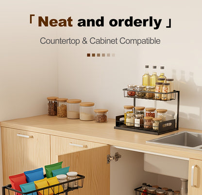 Under Sink Organizer in Black with 2-Tier Slide-Out Storage, Pull-Out Cabinet Shelf for Kitchen and Bathroom Essentials, Single or Two-Pack Options