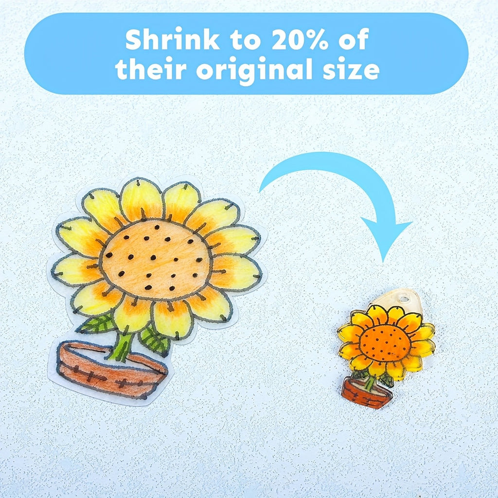 Shrink Plastic Craft Kit, 215 Pieces with 15 A5 Shrink Sheets, 100 Keychain Accessories and 100 Open Iron Rings for DIY Charms and Handmade Gifts