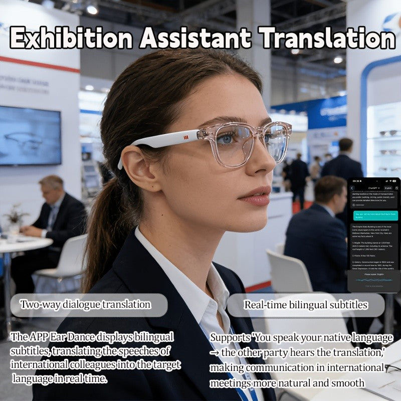 164-Language Smart Translation Glasses with Music Playback, Phone Calls and AI Voice Assistant, Unisex Audio Eyewear for Travel and Everyday Conversations