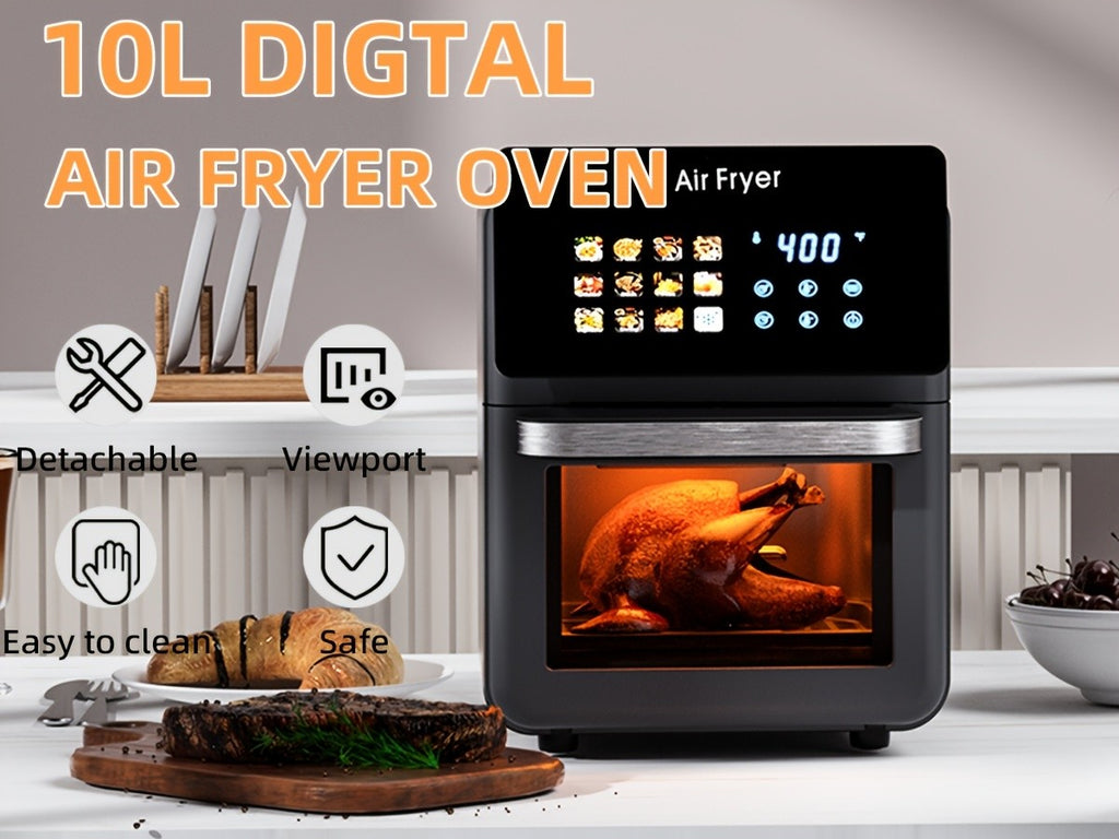 12-in-1 Air Fryer Oven and Grill Combo with Listed 2.64gal Capacity, Glass Viewing Window, Nonstick Basket and Removable Door in Beige or Black