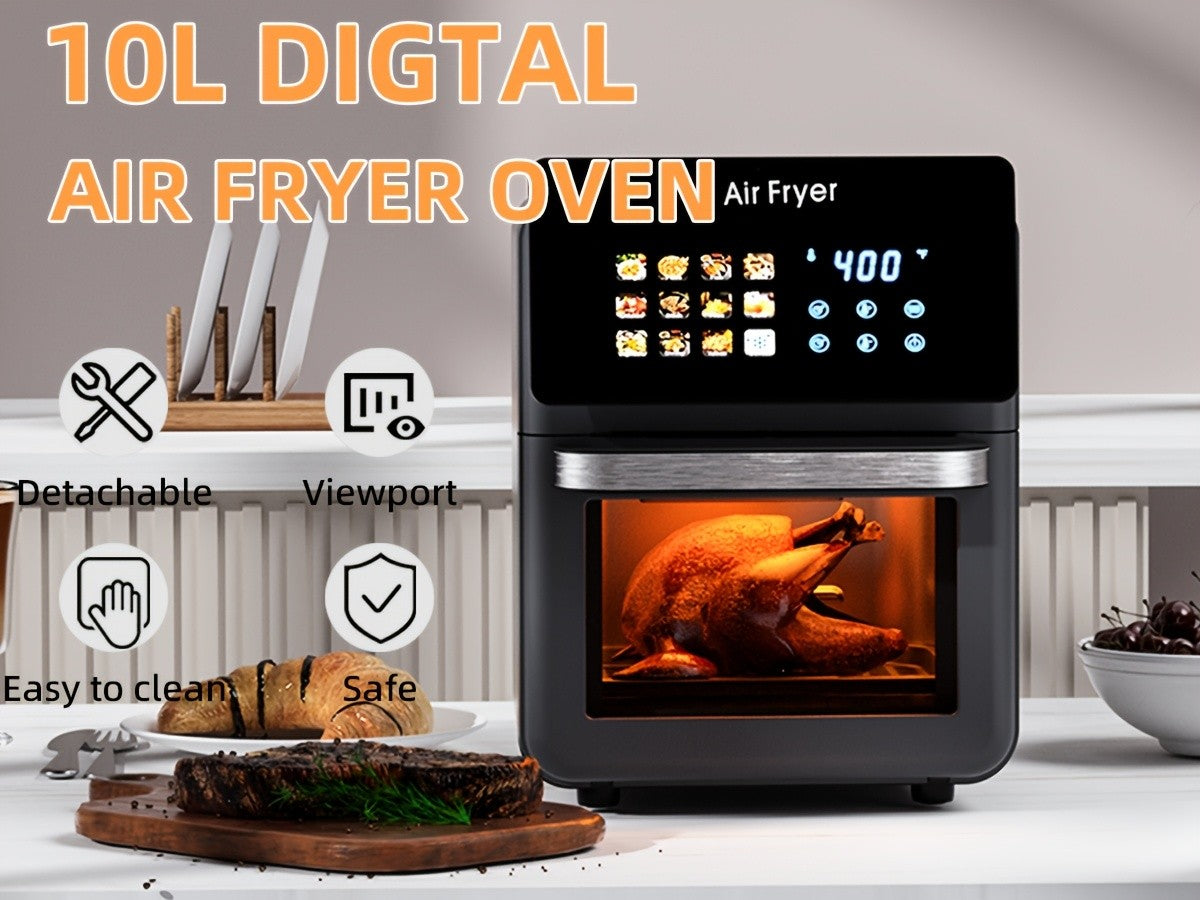 12-in-1 Air Fryer Oven and Grill Combo with Listed 2.64gal Capacity, Glass Viewing Window, Nonstick Basket and Removable Door in Beige or Black