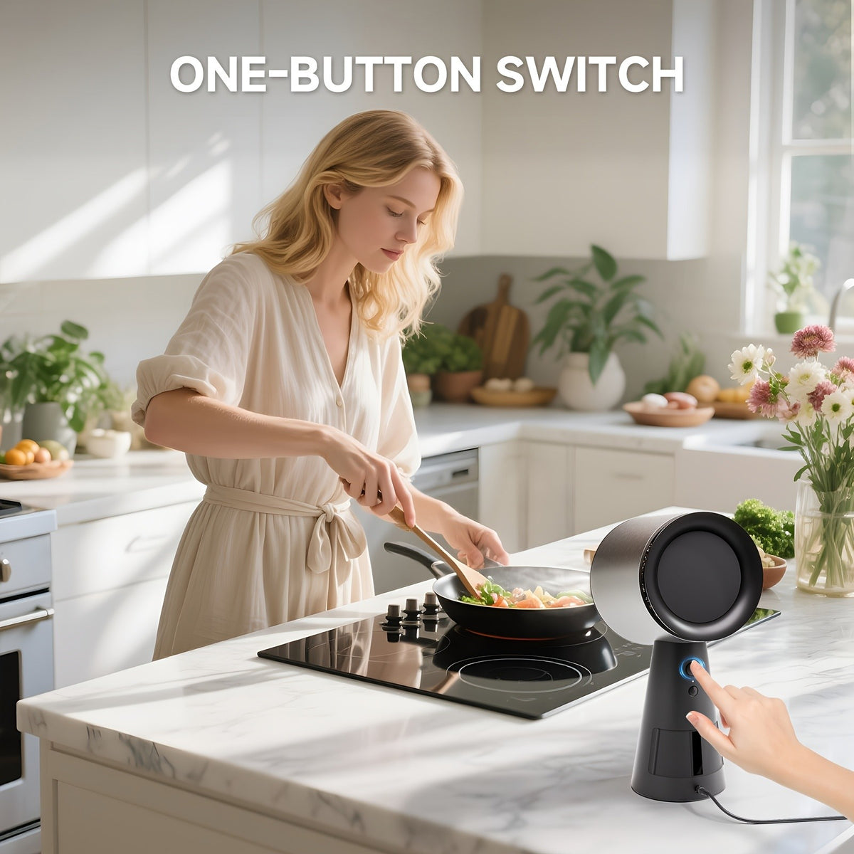 Desktop Range Hood by AMZCHEF in Black Golden with Three Speeds, Detachable Three-Stage Filter, LED Light and Overflow Cup for Compatible Countertop Cooking Setups