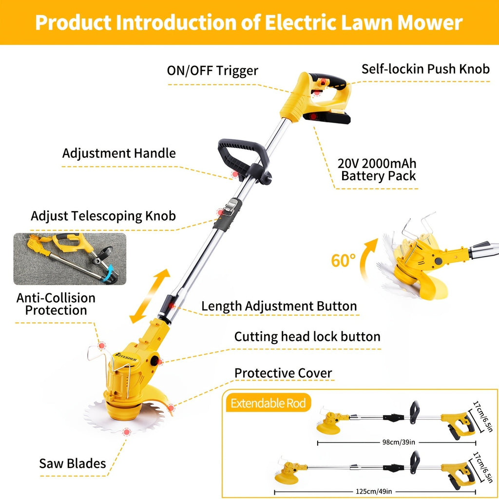 Cordless Electric Yard Weeder, Portable Lithium-Ion Battery Lawn and Garden Cutting Tool with Basic, Yellow or Purple One- and Two-Battery Options