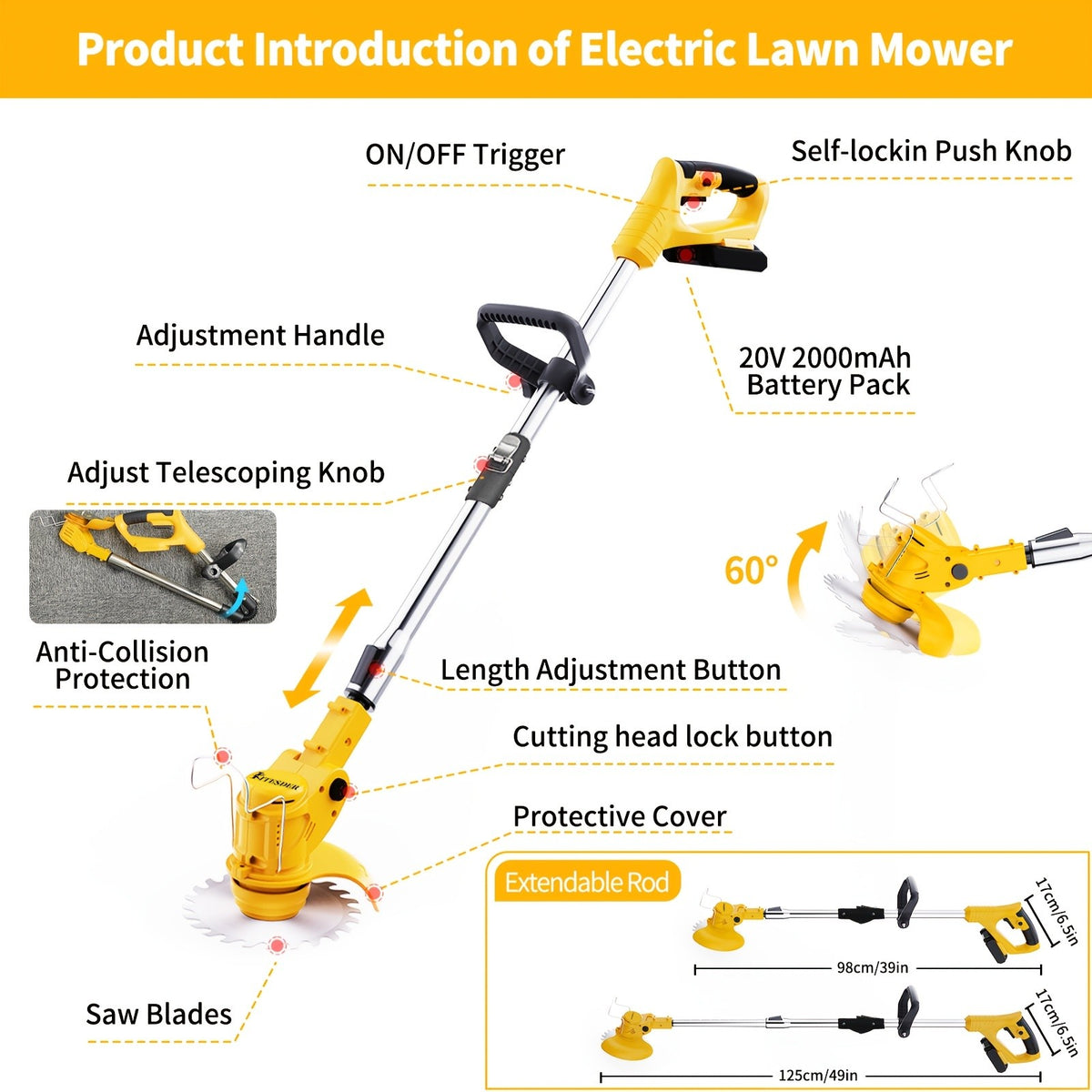 Cordless Electric Yard Weeder, Portable Lithium-Ion Battery Lawn and Garden Cutting Tool with Basic, Yellow or Purple One- and Two-Battery Options