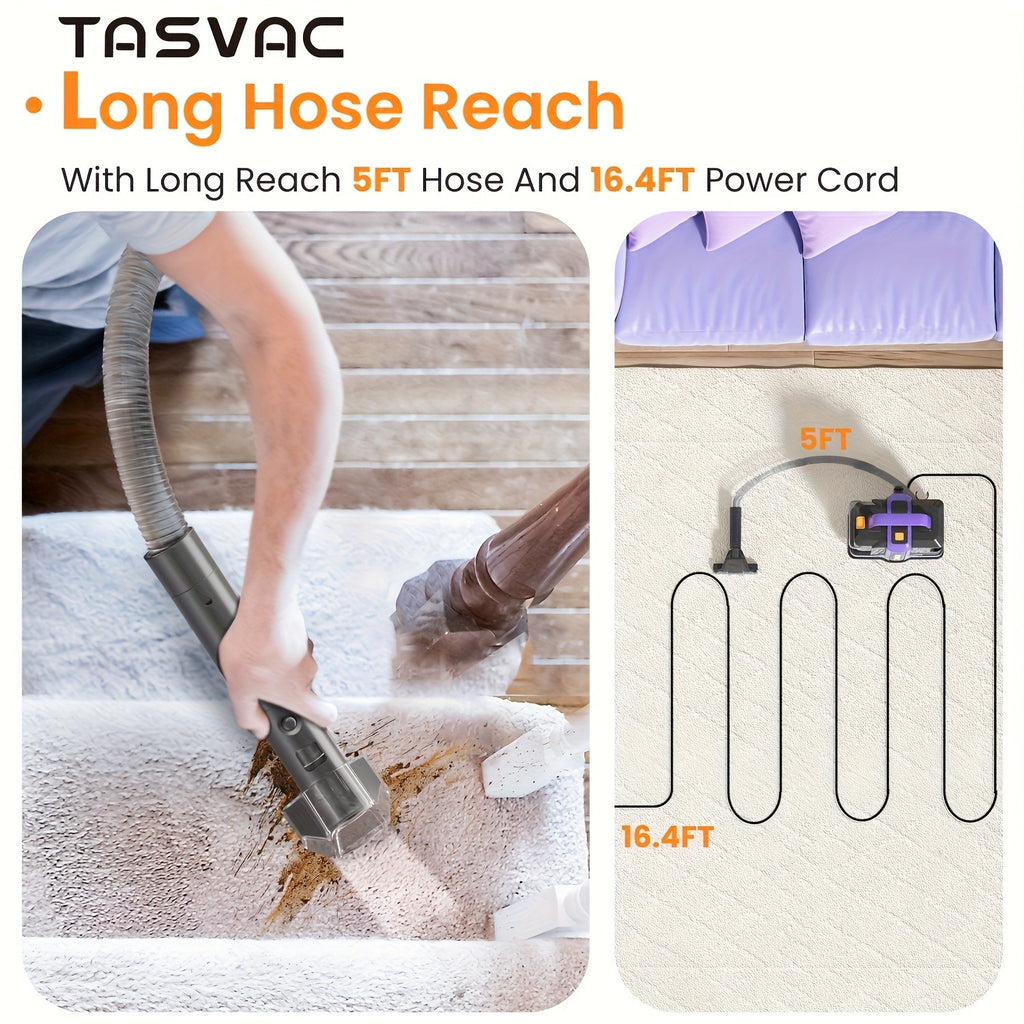Dual-Tank Fabric Spot Cleaner with Two Listed Brush Tools and Trial Formula, TASVAC C7 Source Specifications for Carpet and Upholstery, Purple or Black Red Options