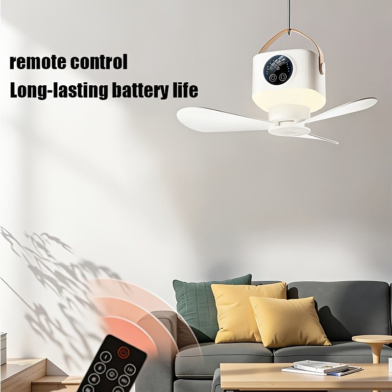 Tripod Camping Fan in White with USB Power, Adjustable Airflow and Light Brightness, Removable Blades and Portable Design for Tents, Bedrooms and Dorms