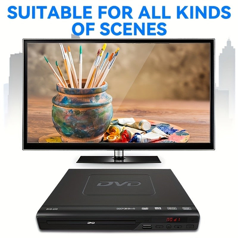 AV Output DVD Player for TV in Black with USB 2.0 Media Playback, Remote Control, Resume Function, CD-R and CD-RW Support and Included Three-in-One AV Cable