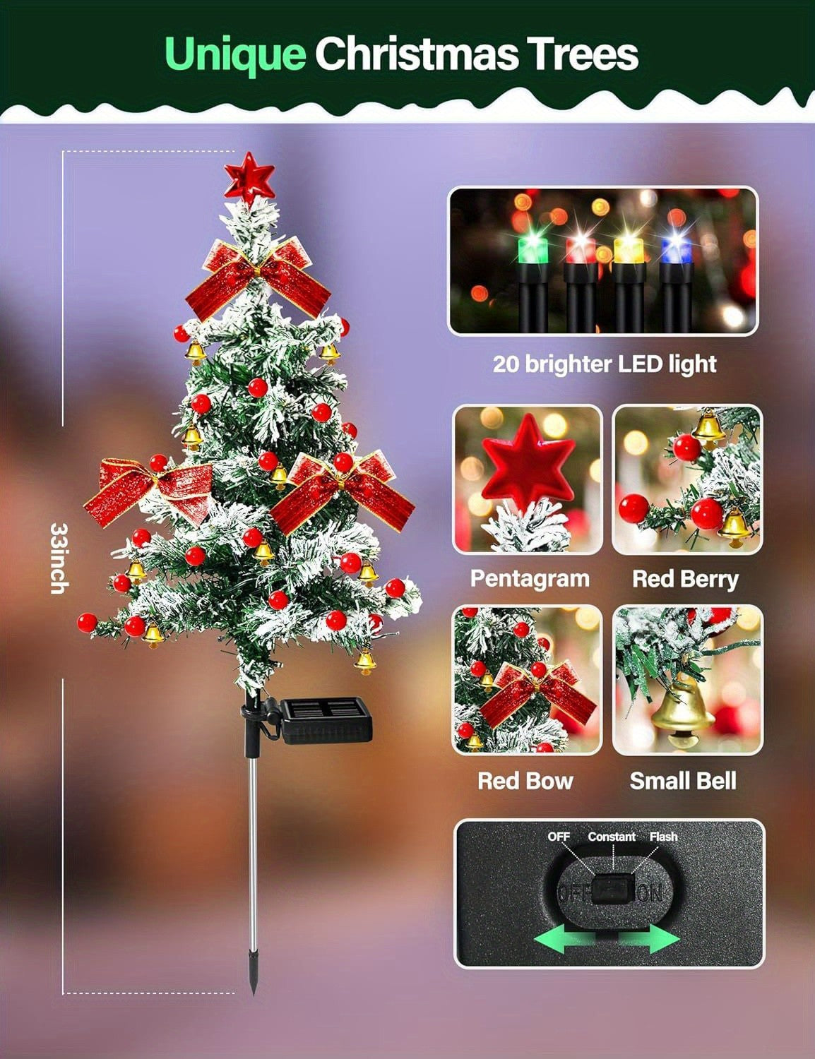 Christmas Cedar Tree Solar Lights, Two-Piece Decorative Tree-Style Night Light Set for Coordinated Seasonal Displays and Festive Holiday Home Accents