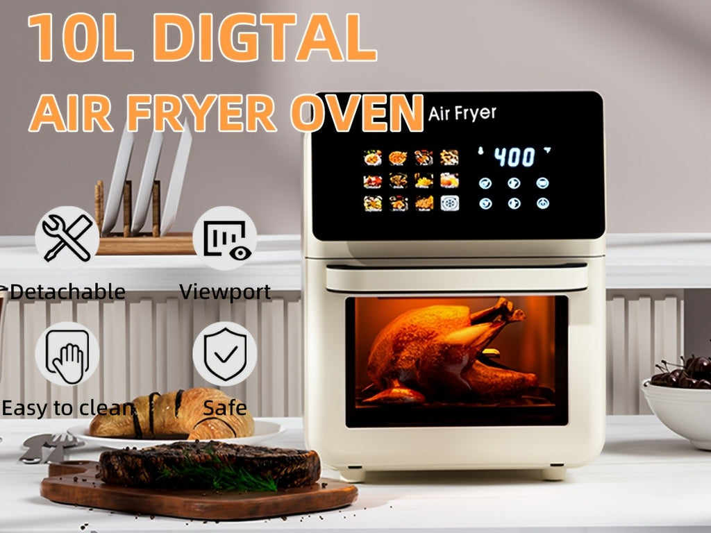 White Air Fryer Oven and Grill Combo with Listed 2.64gal Capacity, 12-in-1 Convection Cooking Design, Glass Viewing Window, Nonstick Basket and Removable Door