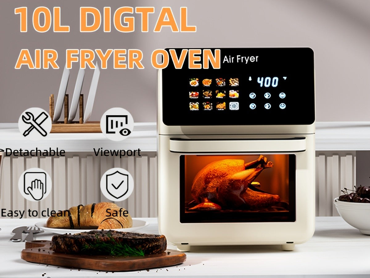White Air Fryer Oven and Grill Combo with Listed 2.64gal Capacity, 12-in-1 Convection Cooking Design, Glass Viewing Window, Nonstick Basket and Removable Door