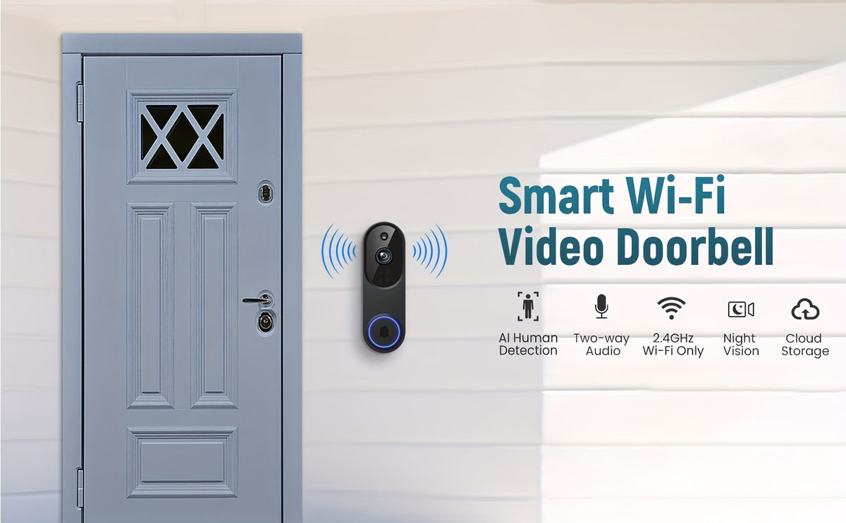 WiFi Video Doorbell 960P in Black, Dual-Band 2.4GHz and 5GHz Camera with Two-Way Audio, Color Night Vision and AI Person and Vehicle Detection