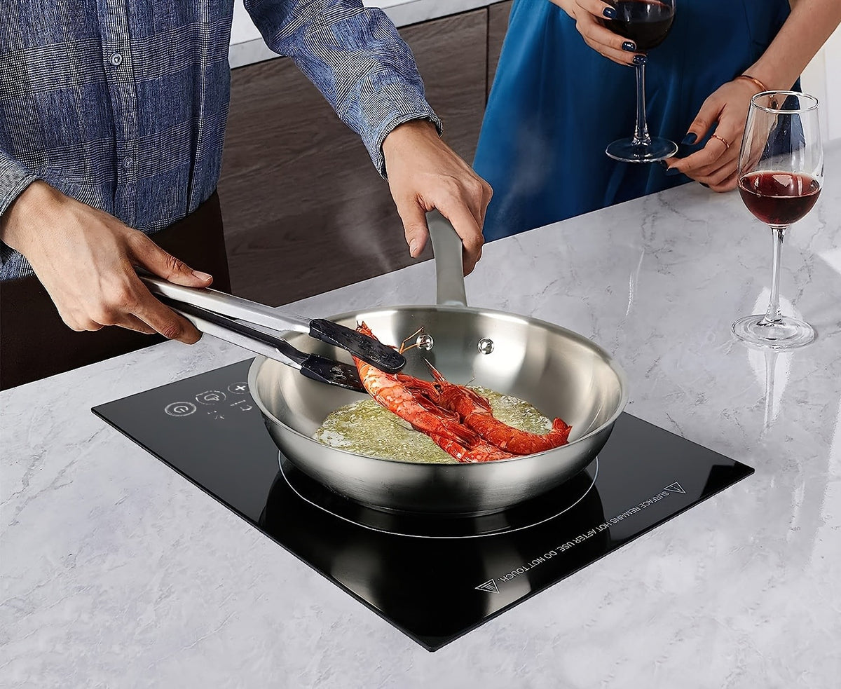 Portable Induction Cooktop with Black Crystal Touch Panel, Single Burner Electric Countertop Stove for Everyday Home Kitchen Cooking and Meal Preparation
