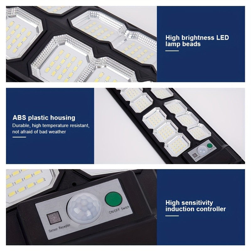 LED Solar Street Lamp Set with Motion Sensor and Remote Control References, Two-Piece Option Labels for Garden, Terrace and Parking Area Lighting