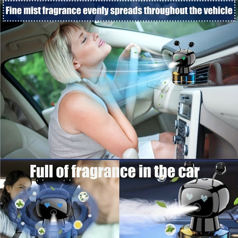 Robot Car Air Freshener with Dynamic Expressions, Automatic Start Stop Spray and Four Adjustable Fragrance Levels, Five Color and Scent Options