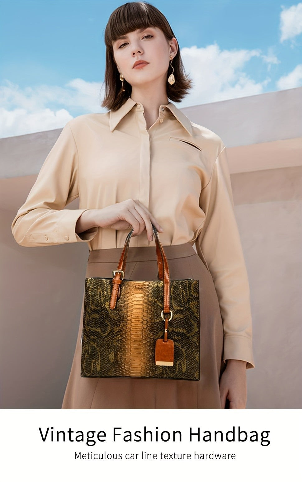 Crocodile-Pattern Handbag Set for Women with Listed Three-Piece Satchel and Tote Styling, Six Color Options for Everyday Outfits, Office and Casual Occasions