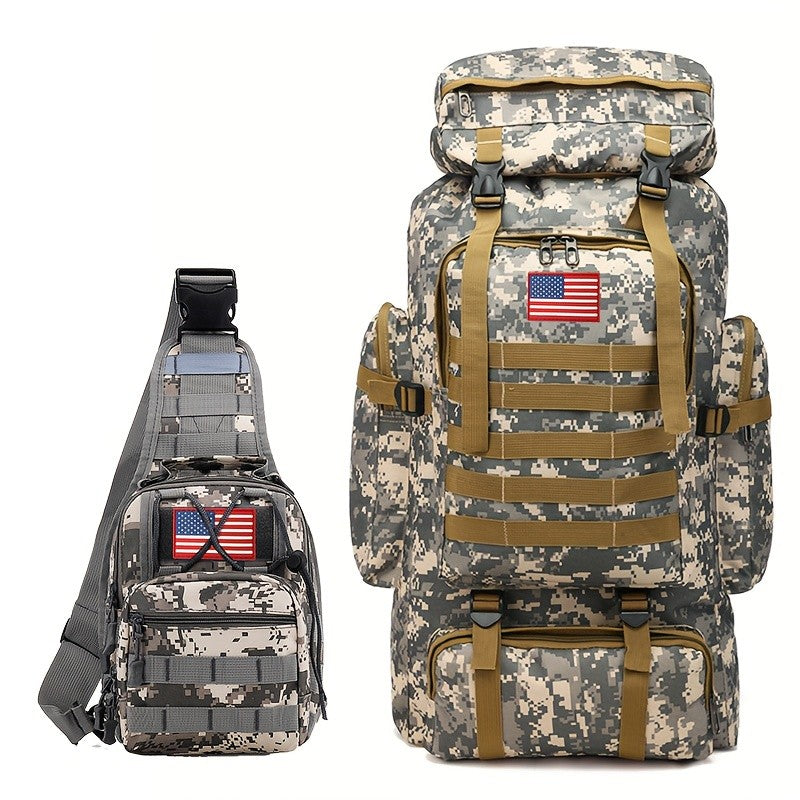 MOLLE Tactical Hiking Backpack with Multiple Compartments, Listed Two-Piece Set for Outdoor Gear Organization, Camping, Trekking and Adventure Travel