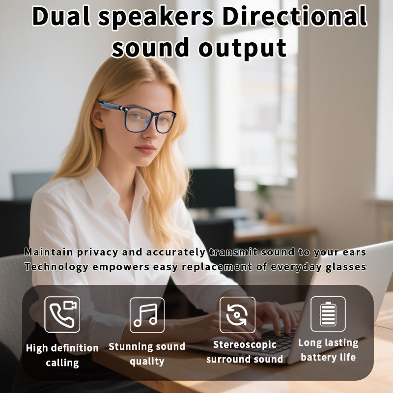Photochromic Audio Glasses with Touch Control, Built-In Microphone and Rechargeable Wireless Sound, Yellow Frame and Black Temples for Work and Daily Wear