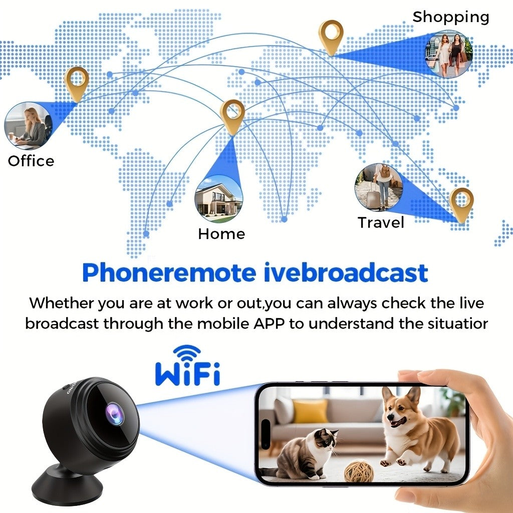 Mini WiFi Security Camera 4-Pack with Magnetic Mount, 2.4GHz Indoor Cameras with Night Vision, Motion Detection, App Remote Viewing and SD Recording Support