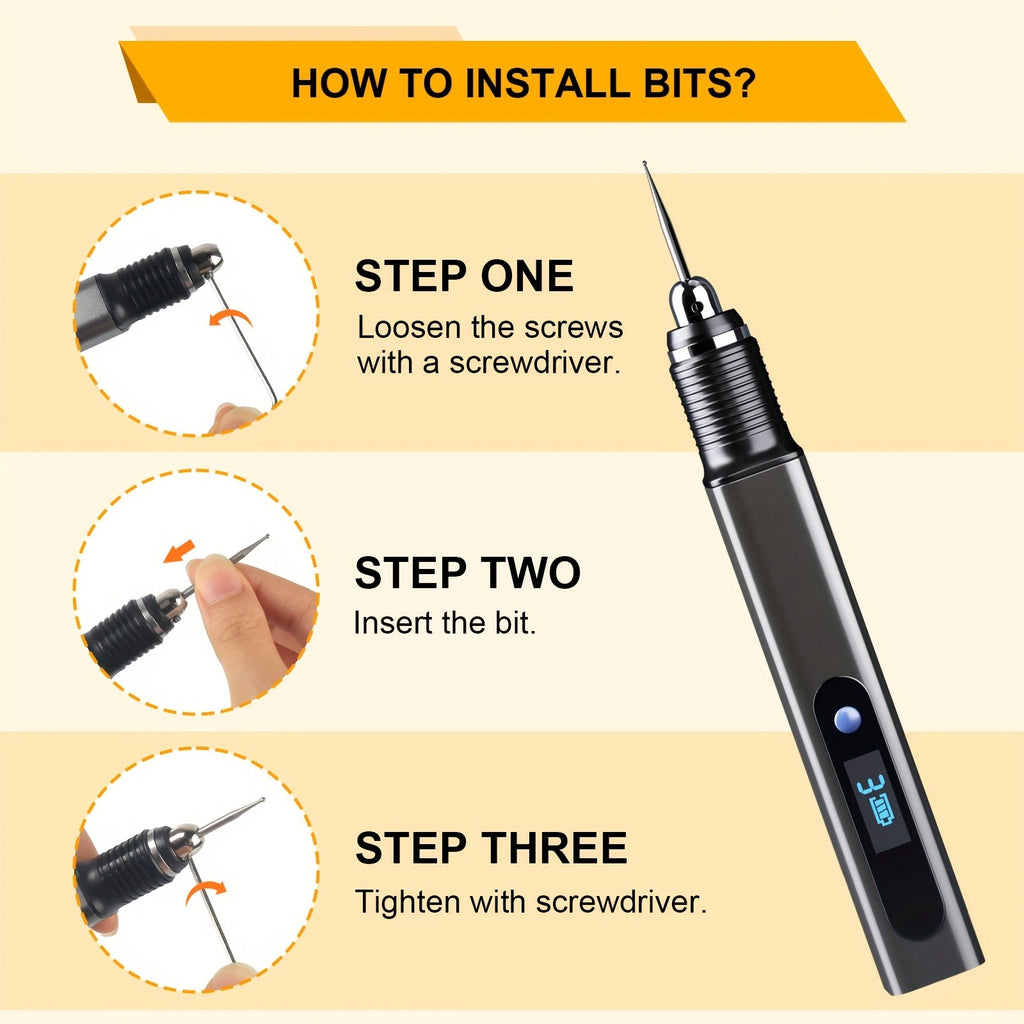 Mini Electric Engraving Pen Kit with Listed Type-C Charging and Three Speed Settings, Rotary Etching Tool Options for Adult DIY Names and Decorative Crafts