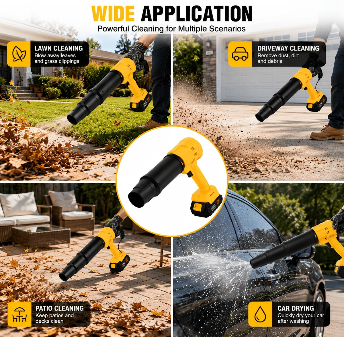 Variable-Speed Cordless Leaf Blower with Listed Six Settings and Extension Nozzle, Black Two-Battery or Green One-Battery Gift-Labeled Options for Yard Cleanup