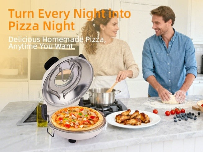 Indoor Pizza Oven by YIBAKE, White Countertop Pizza Maker and Grill for Home Pizza Nights, Listed 12-Inch Pizza Size and Maximum 800°F Heating
