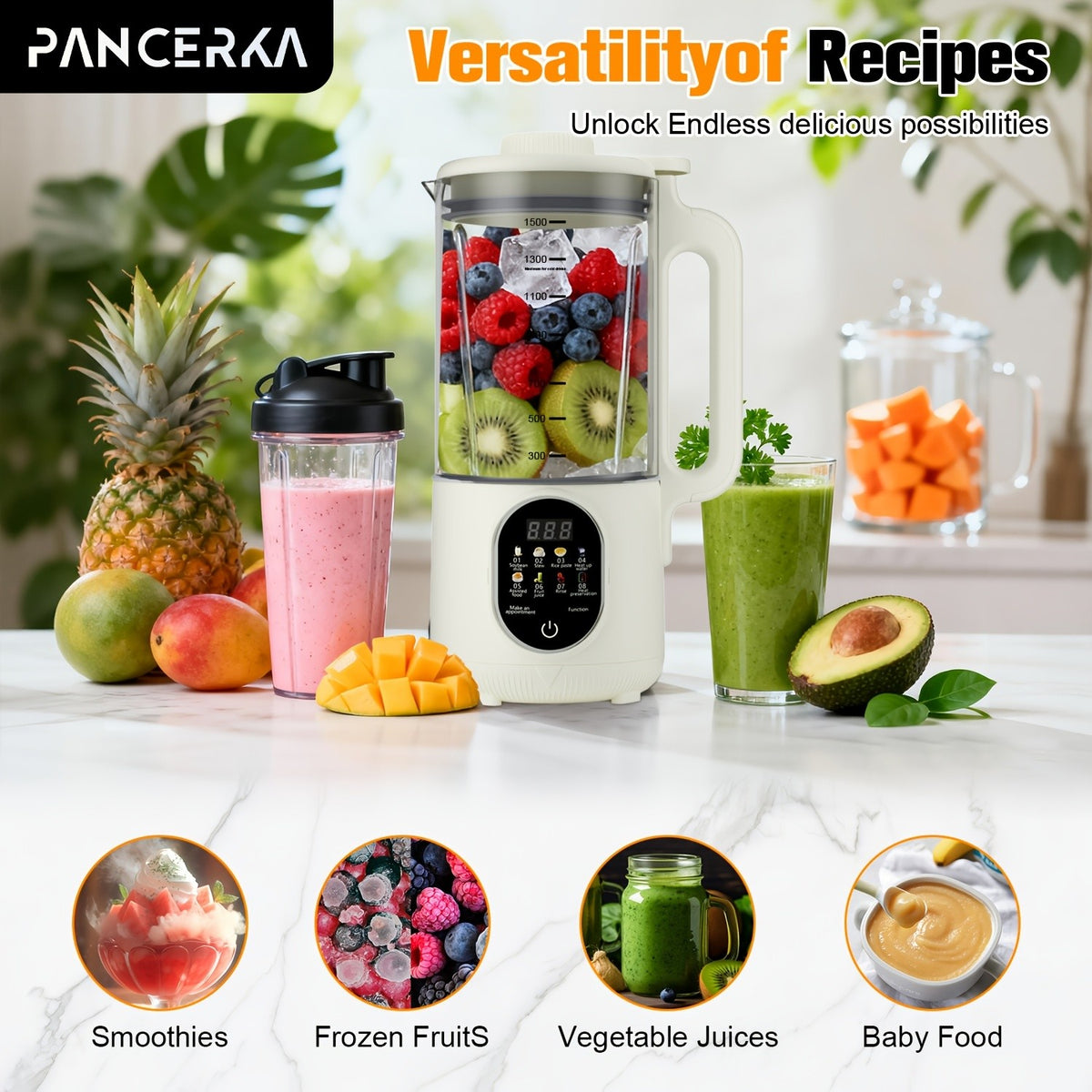 One-Touch Nut Milk Maker by PANCERKA, White A Automatic Countertop Blender for Compatible Almond, Oat, Soy and Coconut Beverage Recipes and Kitchen Preparation