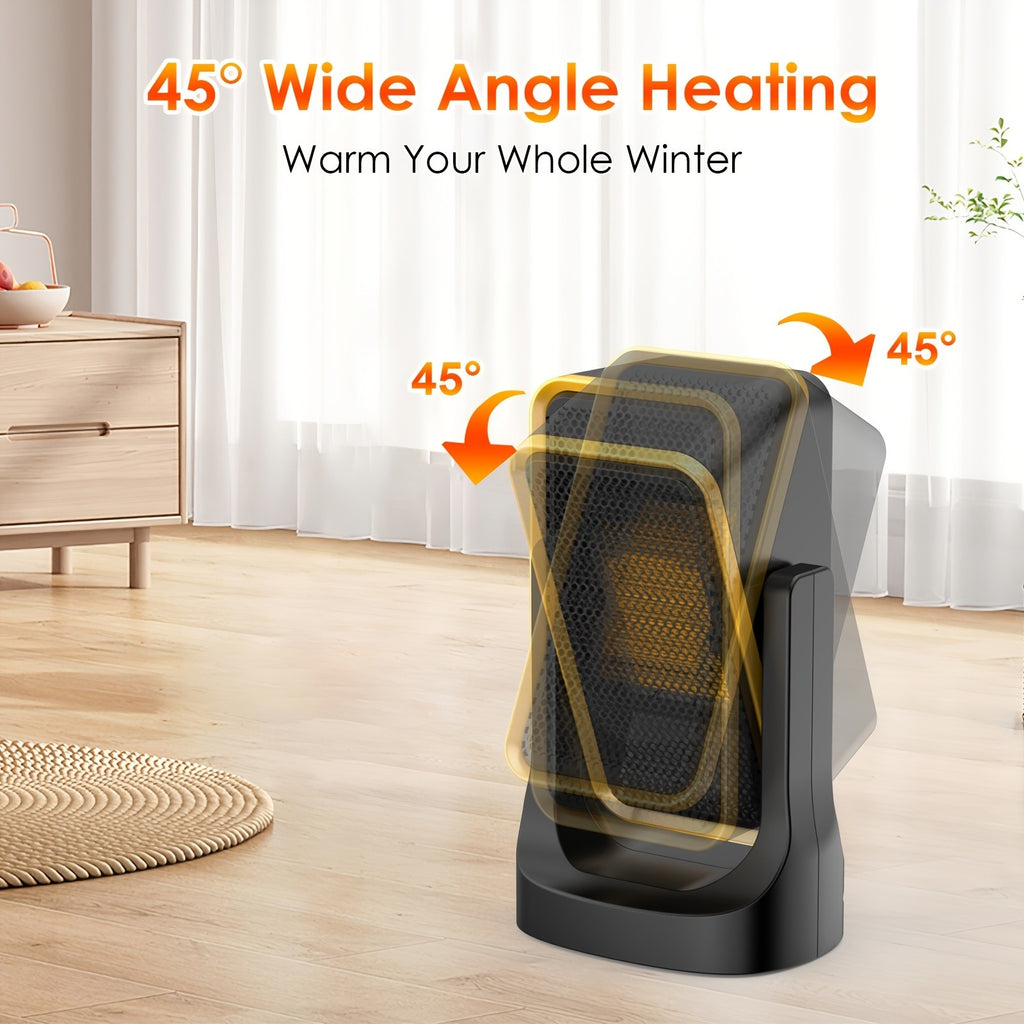 Compact Indoor Heater with Listed PTC Ceramic Heating, Thermostat and Three Fan Speeds, White or Black 500E and 1500 Option Labels for Supervised Room Warmth