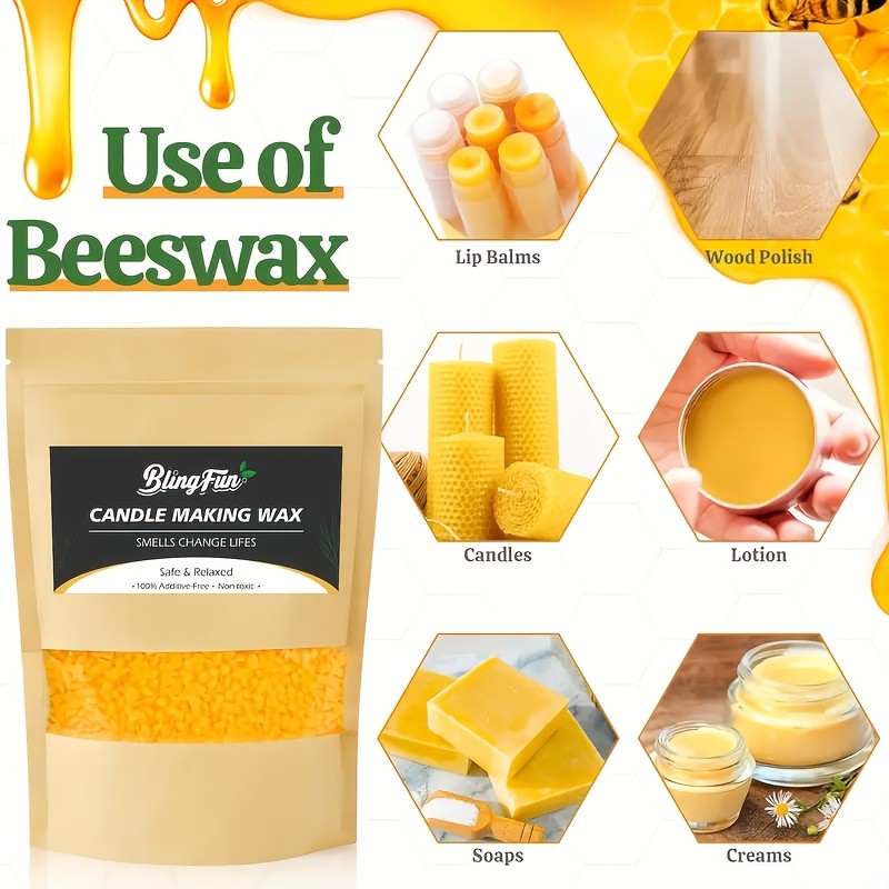 White Beeswax by BlingFun for Candle Making, 2LB 32OZ Granular Wax Supply for Compatible Scented Candle Projects, Decorative Crafts and Handmade Gift Planning