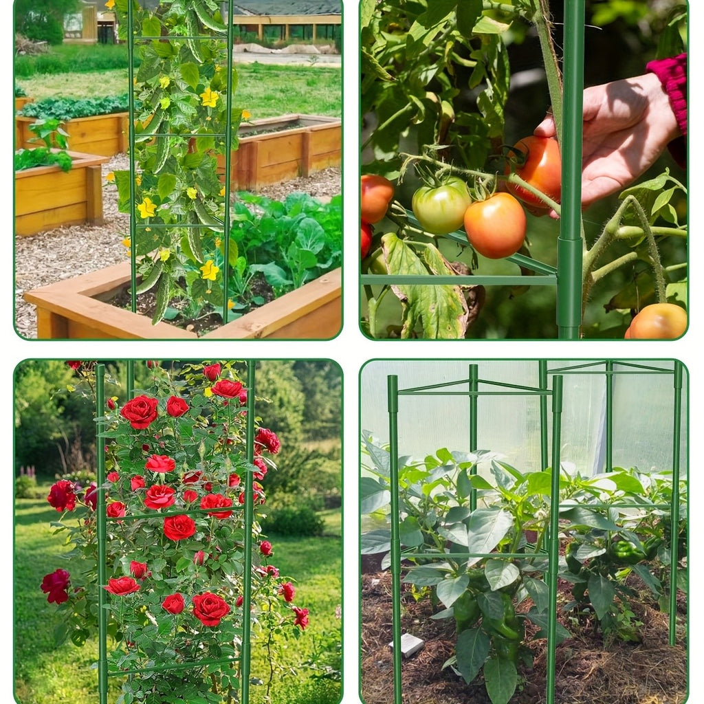 Triangle-Star Tomato Cage Garden Trellis with Listed 46.4-Inch Size, Three-, Five- or Six-Set Options for Supporting Compatible Climbing Vegetables and Flowers