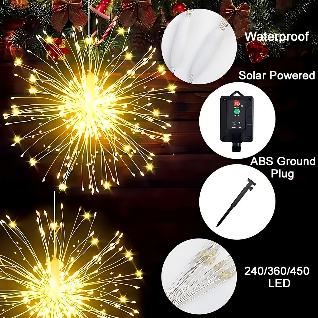 Solar Starburst Lantern Lights in Warm White with Remote Timer, 8 Listed Modes and Adjustable Brightness, Four- or Five-Piece Sets for Yard and Holiday Decor